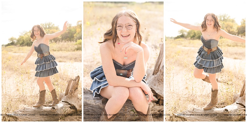 Senior girl Addy sitting among wildflowers along the Platte River during her late-summer senior photos near Grand Island, Nebraska.
