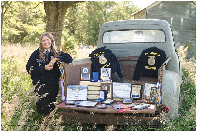 FFA senior photos of Waverly High School senior Esther VanOverbeke highlighting her achievements and awards.