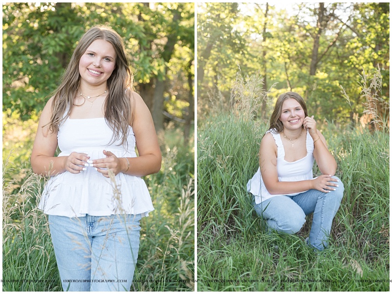 Waverly High School senior Esther VanOverbeke standing in a grassy field during her Nebraska senior session.